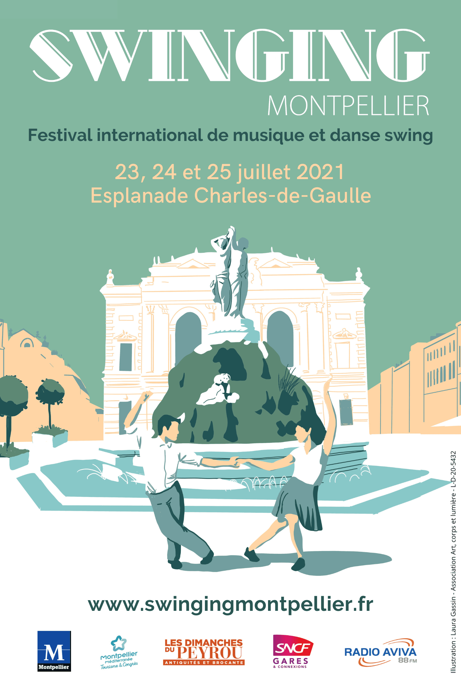 Affiche officelle 2021 du Festival international de musiques et de danses swing , Swinging Montpellier